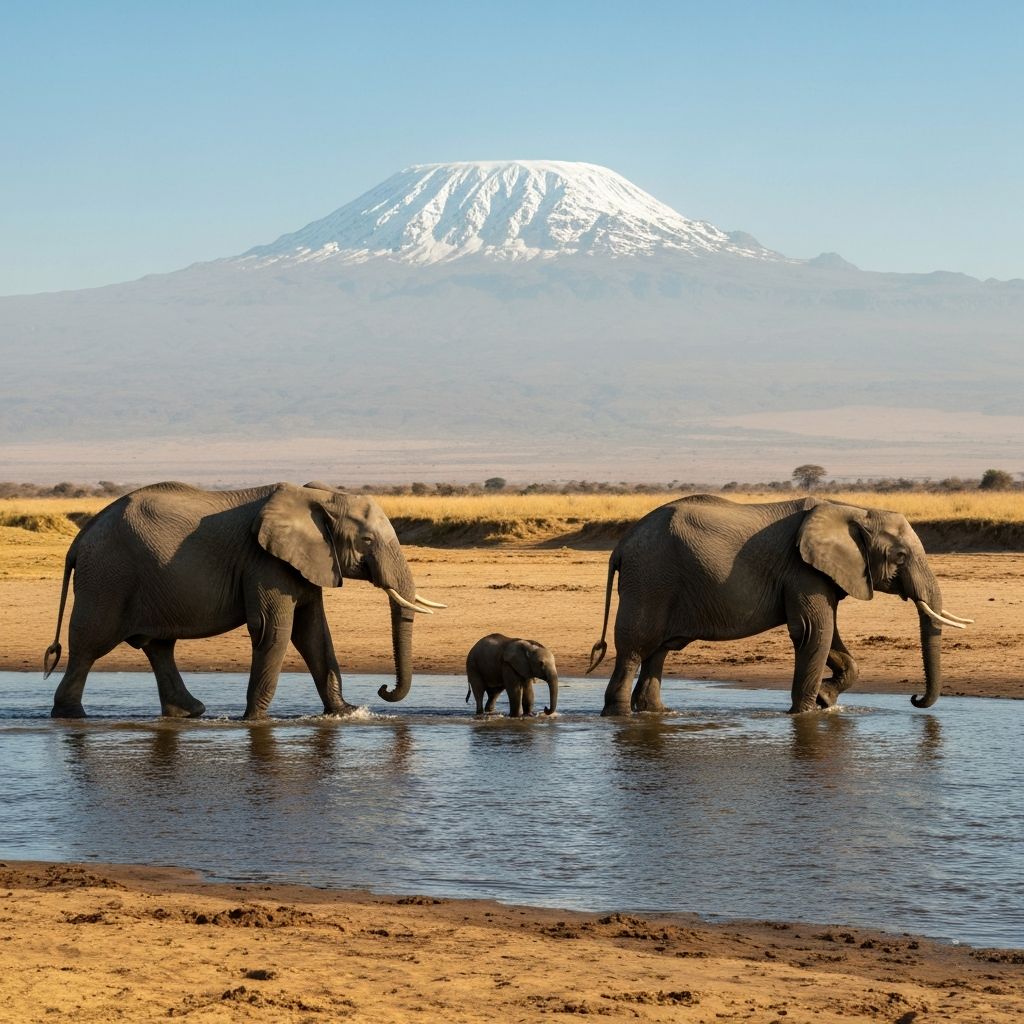 Elephants with Mount Kilimanjaro
